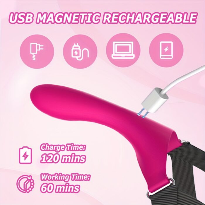 10 Vibrating Modes Wearable Head-Mounted 1pc Strap-On Face Chin Harness Vibrator Dildo - G-Spot Stimulation Adult Sex Toy For Women Couples - 图片 3