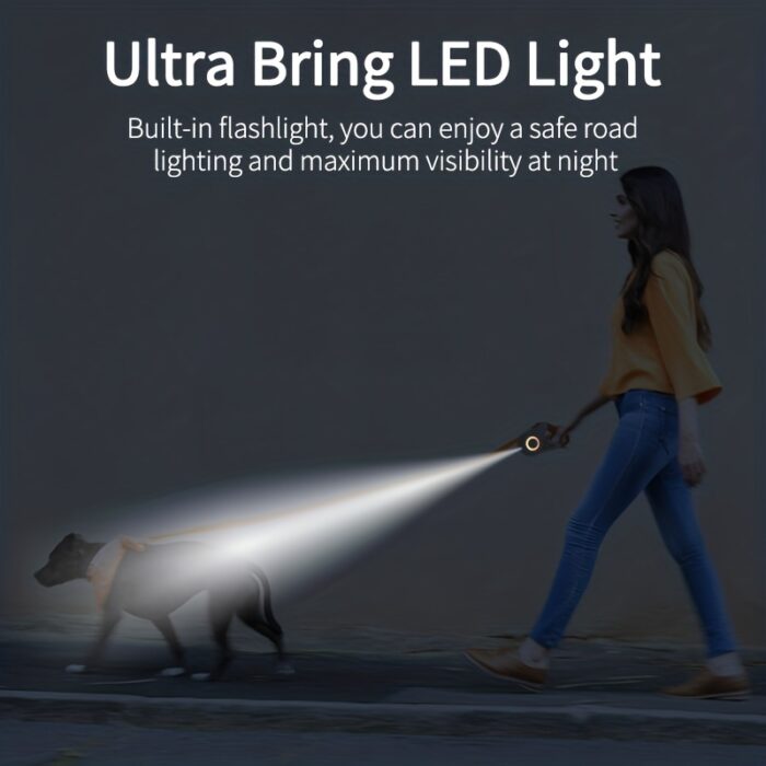 16ft Retractable Dog Leash - Hands-Free, LED Flashlight, Durable Nylon for Nighttime Walks & Runs, One-Button Brake & Lock | Comfortable Grip - 图片 12