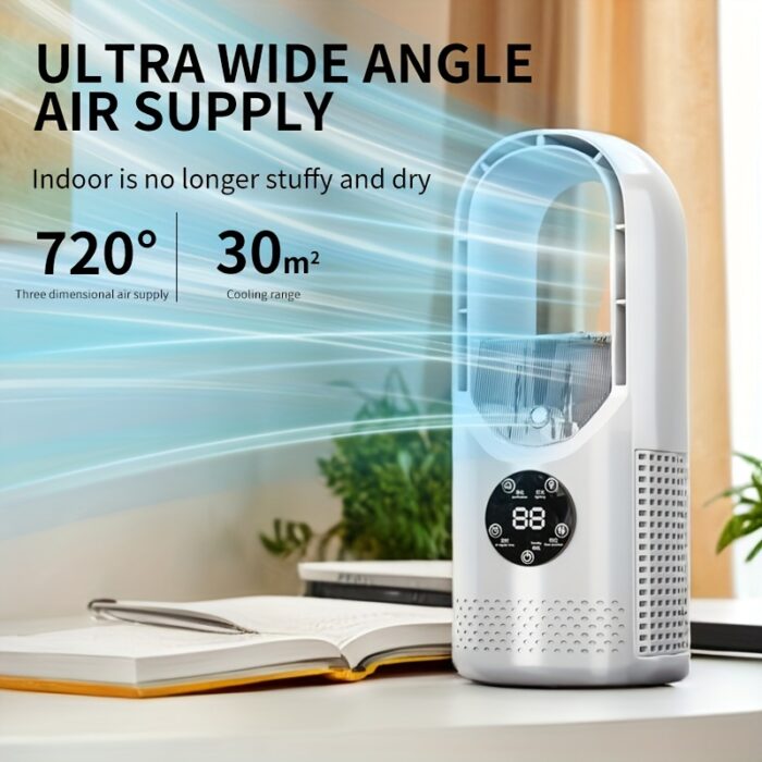 Portable Air Conditioning Fan USB Tower Fan Desktop Bladeless Fan - With Water Mist Cooling, Seven-color LED Ambient Light, Timer And Smart Shutdown - Perfect For Office, Travel, Camping And Home Essentials - 图片 14