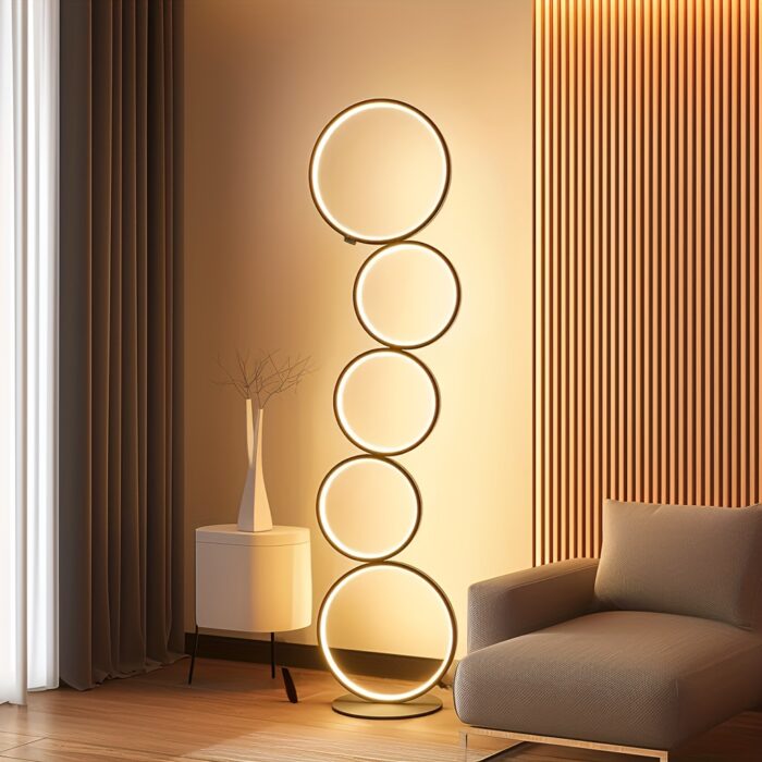 [RGBW Modern Floor Lamp] 43-Inch 5-Ring RGBW Modern Standing Reading Floor Lamp - Dimmable White LED Color-Changing Ambient Light with Remote - Suitable for Bedroom, Living Room, And Game Room - 图片 11