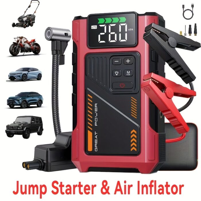 3500A Portable Wireless Car Air Compressor Jump Starter with Air Compressor, Battery Jump Starter Portable Peak, Car Battery Charger Portable For12V (8.0LGas/1.72gal Diesel) Start The Car Quickly, USB Input/output, LED Emergency, Car Accessories Tools - 图片 14