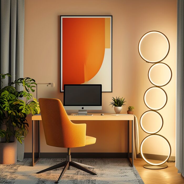 [RGBW Modern Floor Lamp] 43-Inch 5-Ring RGBW Modern Standing Reading Floor Lamp - Dimmable White LED Color-Changing Ambient Light with Remote - Suitable for Bedroom, Living Room, And Game Room - 图片 10