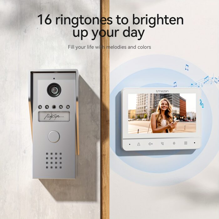 1pc TMEZON Wired Video Doorbell Intercom System with 7" Indoor Monitor & Outdoor Camera - One-Touch Unlock, Two-Way Audio, Night Vision, Heavy-Duty Doorbell Station - Hardwired Security System for Apartment, Office, House - DC Power Supply (No Batteries Needed) - Ideal for Front Door, Commercial/Residential Use, Office Entry Management, Antivandal Construction, Highdefinition Display - 图片 10