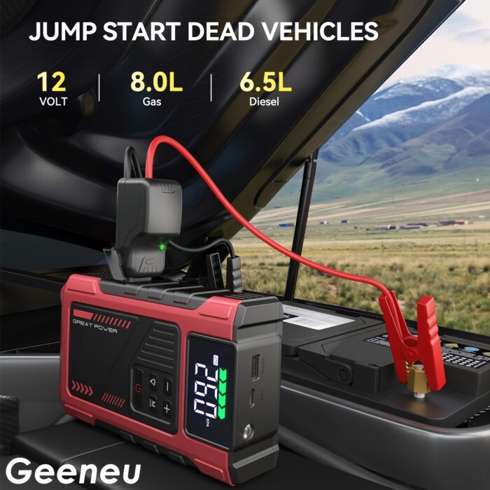 3500A Portable Wireless Car Air Compressor Jump Starter with Air Compressor, Battery Jump Starter Portable Peak, Car Battery Charger Portable For12V (8.0LGas/1.72gal Diesel) Start The Car Quickly, USB Input/output, LED Emergency, Car Accessories Tools - 图片 13