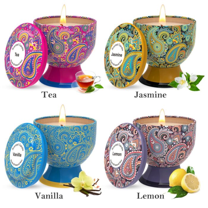 4pcs 3.5oz Scented Candle Gift Set with Elegant Tall Glass and Floral Ethnic Design, Perfect for Weddings, Holidays, Thank You Gifts, Relaxation, and Home Decor Holiday Keepsakes - 图片 10
