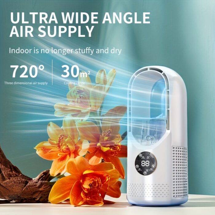 Portable Air Conditioning Fan USB Tower Fan Desktop Bladeless Fan - With Water Mist Cooling, Seven-color LED Ambient Light, Timer And Smart Shutdown - Perfect For Office, Travel, Camping And Home Essentials - 图片 12