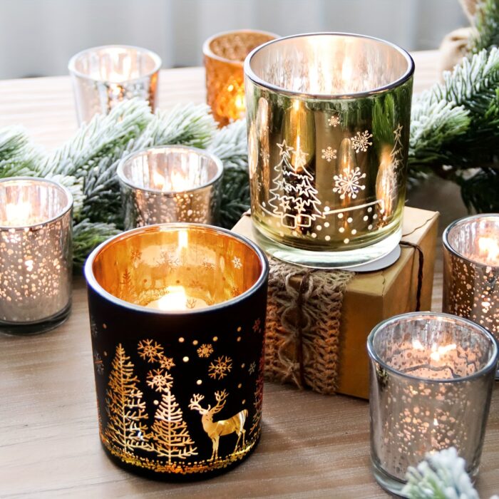 Golden & Black 10oz Glass Candle Jar 1pc - Festive Christmas Tree & Reindeer Designs - Ideal for Holiday Decorations, Gifts, and Seasonal Ambiance - 图片 11