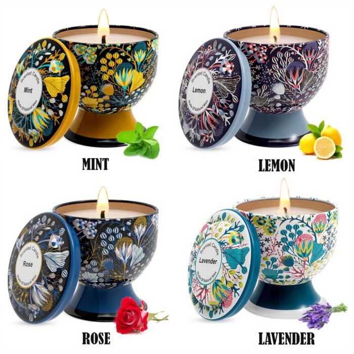4pcs 3.5oz Scented Candle Gift Set with Elegant Tall Glass and Floral Ethnic Design, Perfect for Weddings, Holidays, Thank You Gifts, Relaxation, and Home Decor Holiday Keepsakes - 图片 9