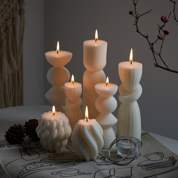 7-Pack Large Ribbed Pillar Candles - Soy Wax Handmade Home Decor Candles For Housewarming Gift, Shelf Decor, Wedding, Dining Table Centerpiece - 图片 11