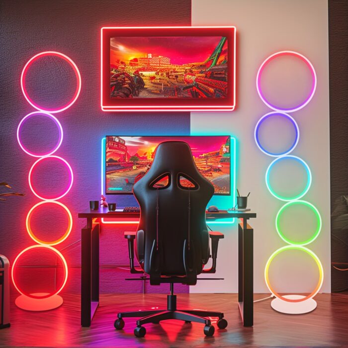 [RGBW Modern Floor Lamp] 43-Inch 5-Ring RGBW Modern Standing Reading Floor Lamp - Dimmable White LED Color-Changing Ambient Light with Remote - Suitable for Bedroom, Living Room, And Game Room - 图片 8