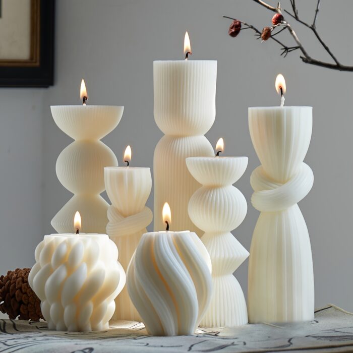 7-Pack Large Ribbed Pillar Candles - Soy Wax Handmade Home Decor Candles For Housewarming Gift, Shelf Decor, Wedding, Dining Table Centerpiece - 图片 10