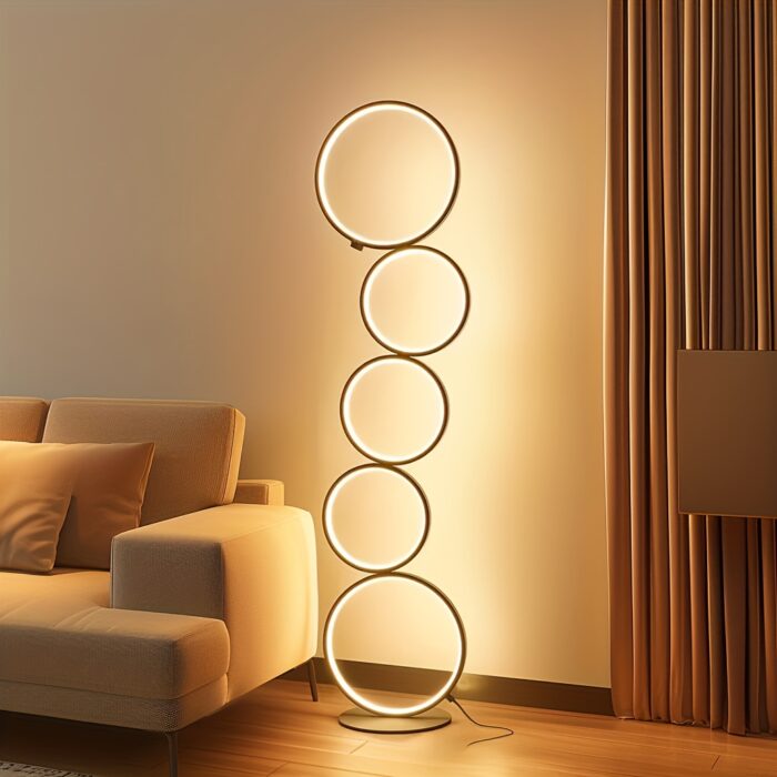 [RGBW Modern Floor Lamp] 43-Inch 5-Ring RGBW Modern Standing Reading Floor Lamp - Dimmable White LED Color-Changing Ambient Light with Remote - Suitable for Bedroom, Living Room, And Game Room - 图片 7