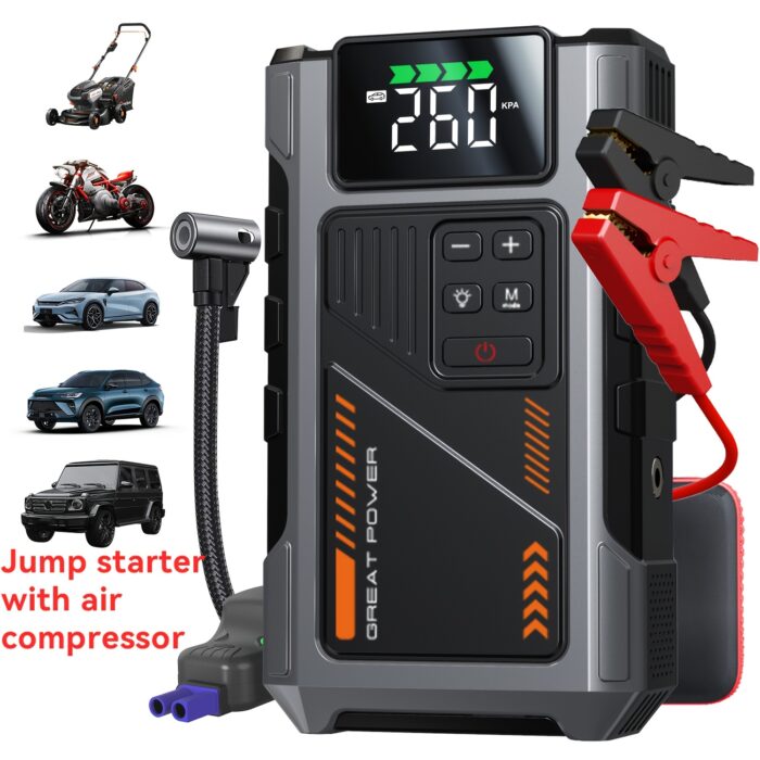 3500A Portable Wireless Car Air Compressor Jump Starter with Air Compressor, Battery Jump Starter Portable Peak, Car Battery Charger Portable For12V (8.0LGas/1.72gal Diesel) Start The Car Quickly, USB Input/output, LED Emergency, Car Accessories Tools - 图片 10
