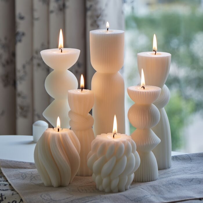 7-Pack Large Ribbed Pillar Candles - Soy Wax Handmade Home Decor Candles For Housewarming Gift, Shelf Decor, Wedding, Dining Table Centerpiece - 图片 9