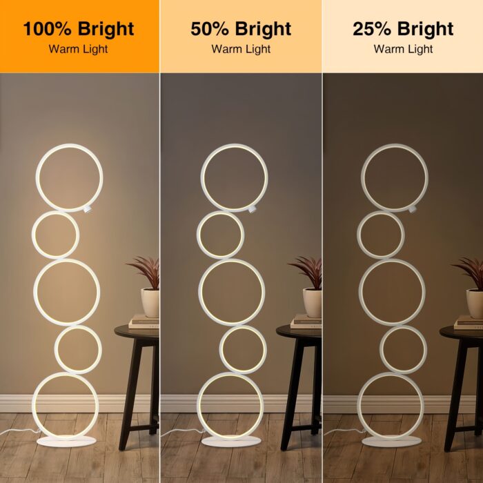 [RGBW Modern Floor Lamp] 43-Inch 5-Ring RGBW Modern Standing Reading Floor Lamp - Dimmable White LED Color-Changing Ambient Light with Remote - Suitable for Bedroom, Living Room, And Game Room - 图片 6