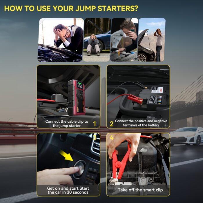 3500A Portable Wireless Car Air Compressor Jump Starter with Air Compressor, Battery Jump Starter Portable Peak, Car Battery Charger Portable For12V (8.0LGas/1.72gal Diesel) Start The Car Quickly, USB Input/output, LED Emergency, Car Accessories Tools - 图片 9
