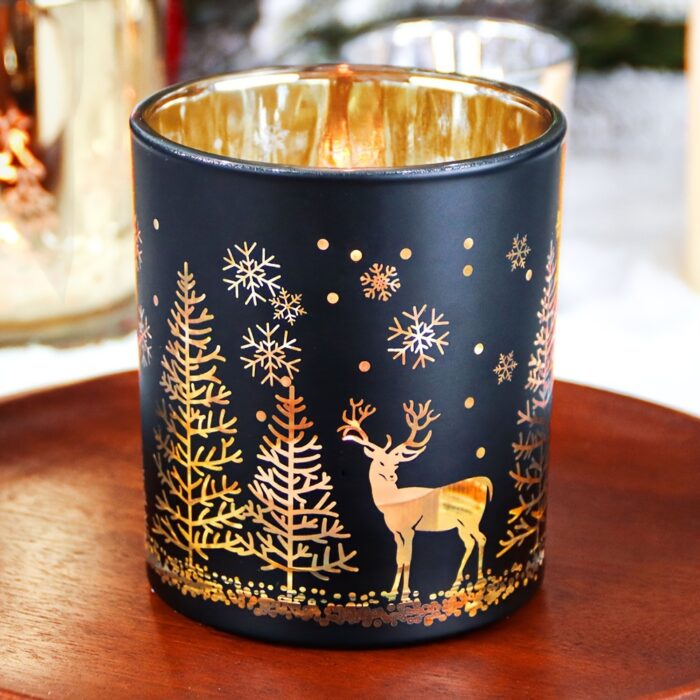Golden & Black 10oz Glass Candle Jar 1pc - Festive Christmas Tree & Reindeer Designs - Ideal for Holiday Decorations, Gifts, and Seasonal Ambiance - 图片 8