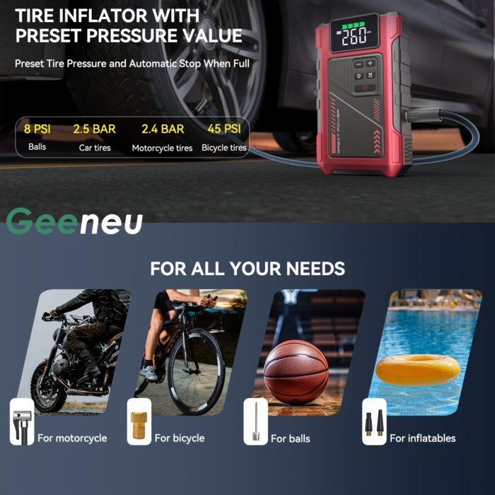 3500A Portable Wireless Car Air Compressor Jump Starter with Air Compressor, Battery Jump Starter Portable Peak, Car Battery Charger Portable For12V (8.0LGas/1.72gal Diesel) Start The Car Quickly, USB Input/output, LED Emergency, Car Accessories Tools - 图片 8