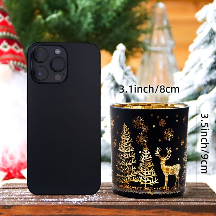 Golden & Black 10oz Glass Candle Jar 1pc - Festive Christmas Tree & Reindeer Designs - Ideal for Holiday Decorations, Gifts, and Seasonal Ambiance - 图片 7