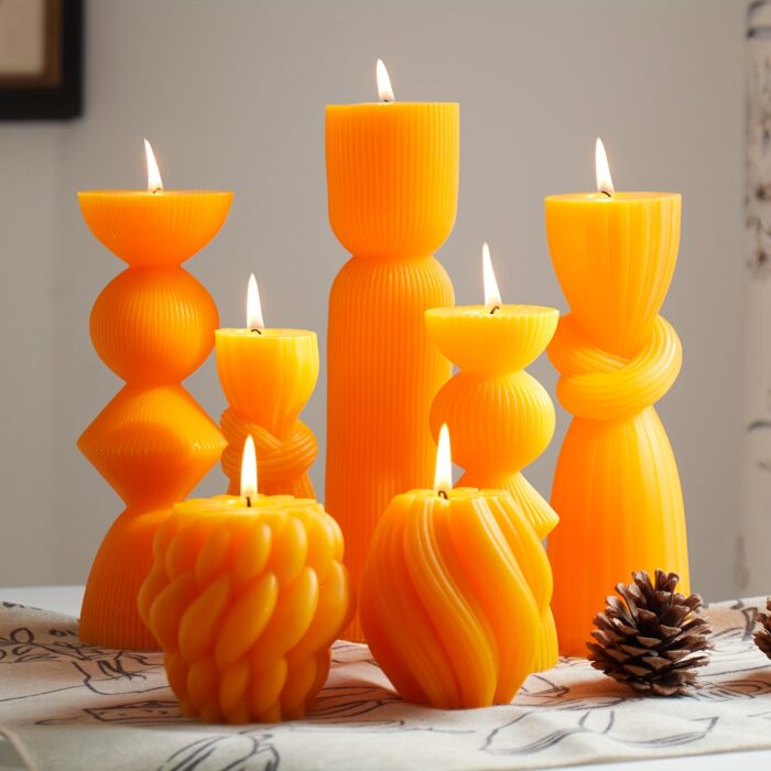 7-Pack Large Ribbed Pillar Candles - Soy Wax Handmade Home Decor Candles For Housewarming Gift, Shelf Decor, Wedding, Dining Table Centerpiece - 图片 7