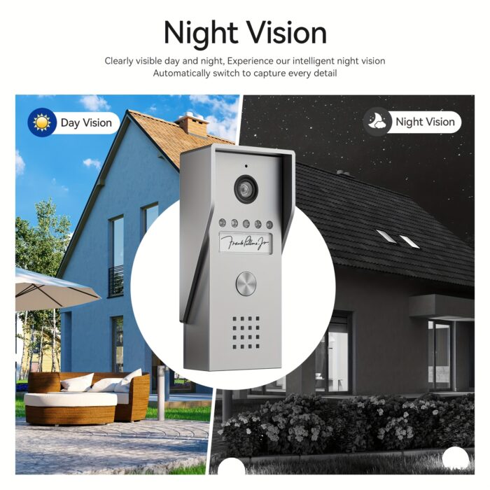 1pc TMEZON Wired Video Doorbell Intercom System with 7" Indoor Monitor & Outdoor Camera - One-Touch Unlock, Two-Way Audio, Night Vision, Heavy-Duty Doorbell Station - Hardwired Security System for Apartment, Office, House - DC Power Supply (No Batteries Needed) - Ideal for Front Door, Commercial/Residential Use, Office Entry Management, Antivandal Construction, Highdefinition Display - 图片 4