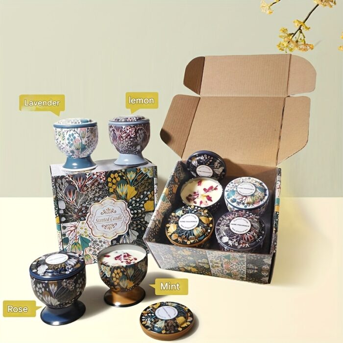 4pcs 3.5oz Scented Candle Gift Set with Elegant Tall Glass and Floral Ethnic Design, Perfect for Weddings, Holidays, Thank You Gifts, Relaxation, and Home Decor Holiday Keepsakes - 图片 4
