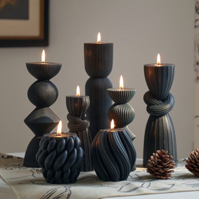 7-Pack Large Ribbed Pillar Candles - Soy Wax Handmade Home Decor Candles For Housewarming Gift, Shelf Decor, Wedding, Dining Table Centerpiece - 图片 6
