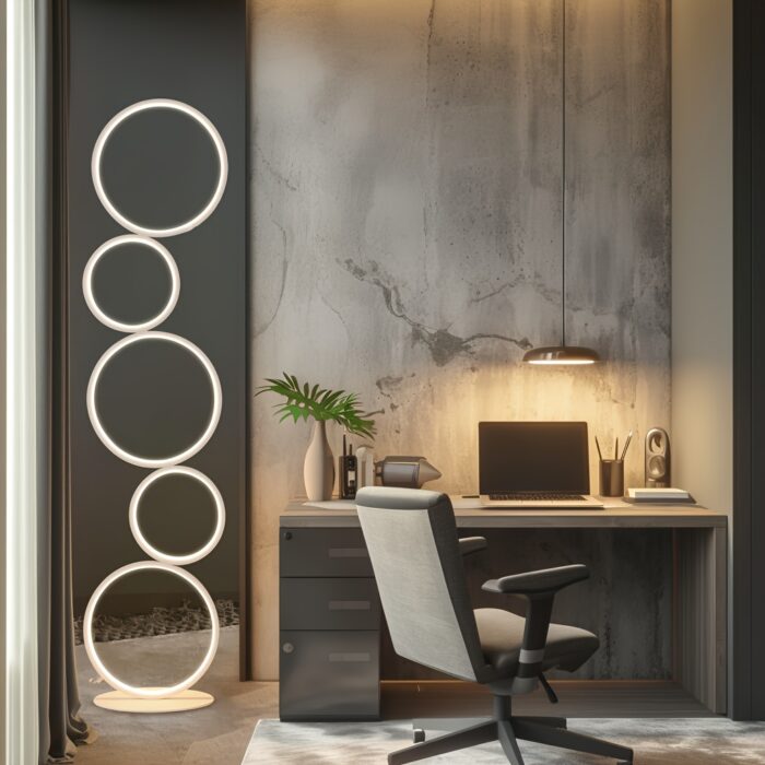 [RGBW Modern Floor Lamp] 43-Inch 5-Ring RGBW Modern Standing Reading Floor Lamp - Dimmable White LED Color-Changing Ambient Light with Remote - Suitable for Bedroom, Living Room, And Game Room - 图片 3