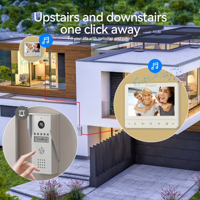 1pc TMEZON Wired Video Doorbell Intercom System with 7" Indoor Monitor & Outdoor Camera - One-Touch Unlock, Two-Way Audio, Night Vision, Heavy-Duty Doorbell Station - Hardwired Security System for Apartment, Office, House - DC Power Supply (No Batteries Needed) - Ideal for Front Door, Commercial/Residential Use, Office Entry Management, Antivandal Construction, Highdefinition Display - 图片 3