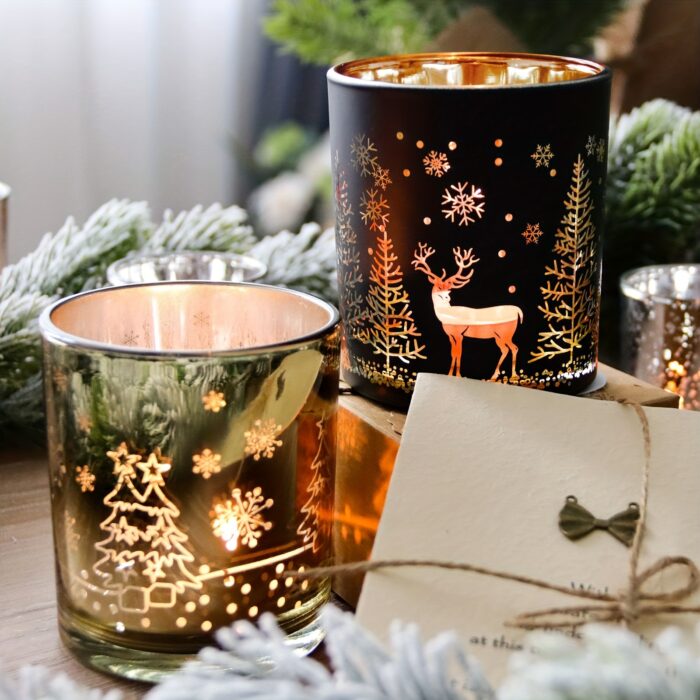 Golden & Black 10oz Glass Candle Jar 1pc - Festive Christmas Tree & Reindeer Designs - Ideal for Holiday Decorations, Gifts, and Seasonal Ambiance - 图片 5