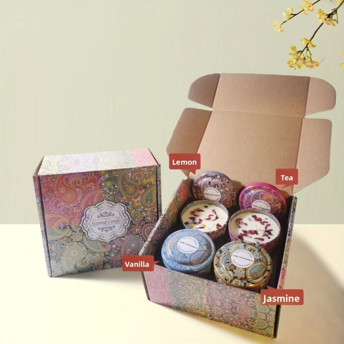 4pcs 3.5oz Scented Candle Gift Set with Elegant Tall Glass and Floral Ethnic Design, Perfect for Weddings, Holidays, Thank You Gifts, Relaxation, and Home Decor Holiday Keepsakes - 图片 3