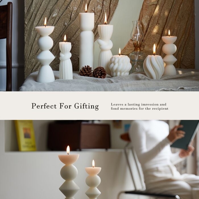 7-Pack Large Ribbed Pillar Candles - Soy Wax Handmade Home Decor Candles For Housewarming Gift, Shelf Decor, Wedding, Dining Table Centerpiece - 图片 5