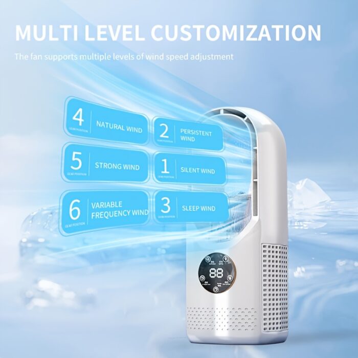 Portable Air Conditioning Fan USB Tower Fan Desktop Bladeless Fan - With Water Mist Cooling, Seven-color LED Ambient Light, Timer And Smart Shutdown - Perfect For Office, Travel, Camping And Home Essentials - 图片 6