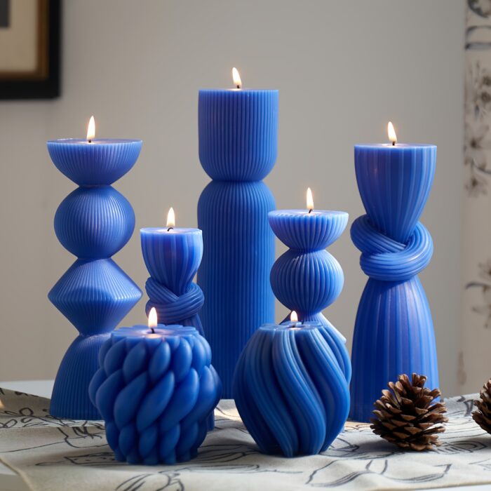 7-Pack Large Ribbed Pillar Candles - Soy Wax Handmade Home Decor Candles For Housewarming Gift, Shelf Decor, Wedding, Dining Table Centerpiece - 图片 4