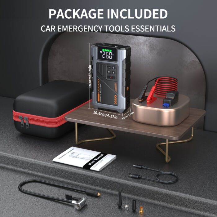 3500A Portable Wireless Car Air Compressor Jump Starter with Air Compressor, Battery Jump Starter Portable Peak, Car Battery Charger Portable For12V (8.0LGas/1.72gal Diesel) Start The Car Quickly, USB Input/output, LED Emergency, Car Accessories Tools - 图片 4