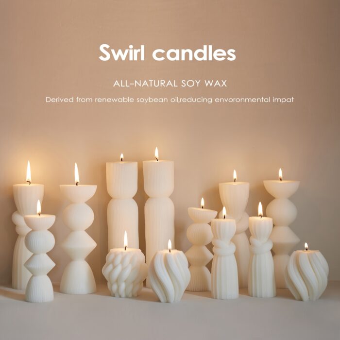 7-Pack Large Ribbed Pillar Candles - Soy Wax Handmade Home Decor Candles For Housewarming Gift, Shelf Decor, Wedding, Dining Table Centerpiece - 图片 3