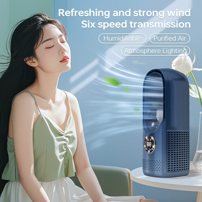 Portable Air Conditioning Fan USB Tower Fan Desktop Bladeless Fan - With Water Mist Cooling, Seven-color LED Ambient Light, Timer And Smart Shutdown - Perfect For Office, Travel, Camping And Home Essentials - 图片 3