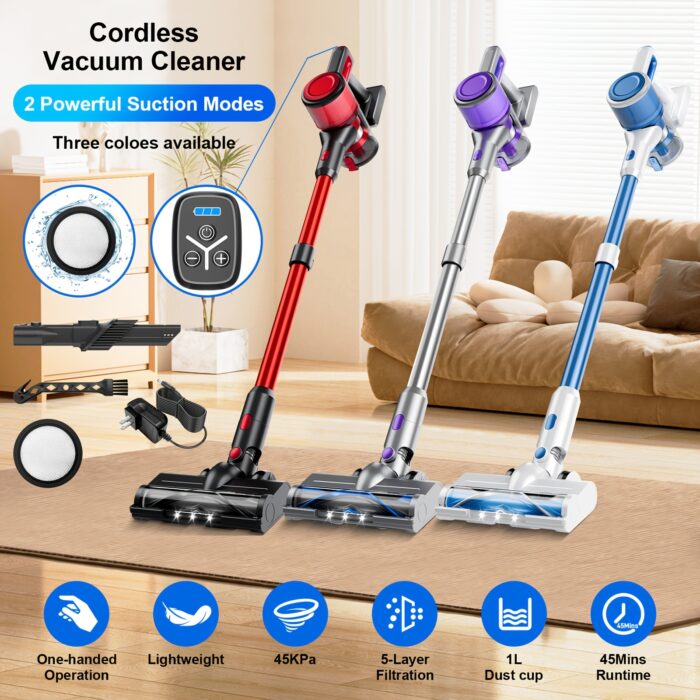 Cordless Vacuum Cleaner, 35-45kPa Powerful Stick Vacuum, Rechargeable Battery, Vacuum Cleaners for Home Anti-Tangled Lightweight Handheld for Hardwood Floor, Carpets, Pet Hair - 图片 15