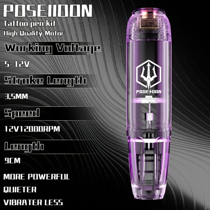 POSEIDON Tattoo Machine Kit Tattoo Gun Kit Complete Set With 20 Tattoo Needles 1500mAh Battery, Tattoo Machine Cordless Tattoo Machine Tattoo Supplies 11 Tattoo Inks Complete Cordless Machine For Beginners And Tattoo Artists, Perfect Gift - 图片 12