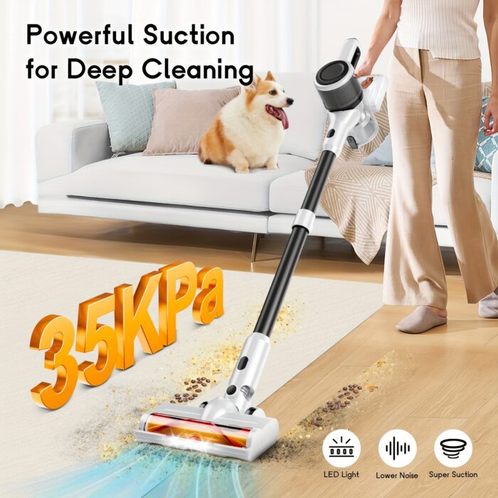 Cordless Vacuum Cleaner, 35-45kPa Powerful Stick Vacuum, Rechargeable Battery, Vacuum Cleaners for Home Anti-Tangled Lightweight Handheld for Hardwood Floor, Carpets, Pet Hair - 图片 13