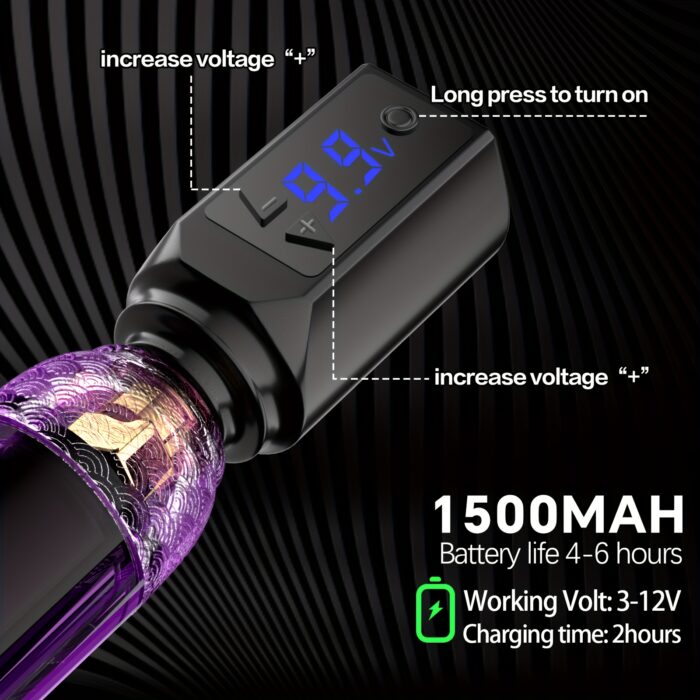 POSEIDON Tattoo Machine Kit Tattoo Gun Kit Complete Set With 20 Tattoo Needles 1500mAh Battery, Tattoo Machine Cordless Tattoo Machine Tattoo Supplies 11 Tattoo Inks Complete Cordless Machine For Beginners And Tattoo Artists, Perfect Gift - 图片 7