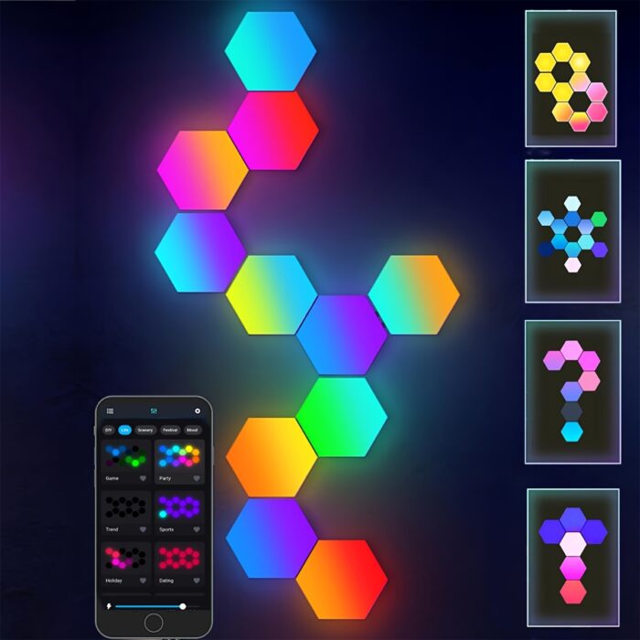 10pcs Smart Hexagon LED Wall Lights with App & Remote Control, Music Sync RGBIC Panels for Gaming Room, Bedroom, Living Room Decor - Vibrant Geometric Design, USB Powered, Color Changing Modern Lighting - Image 13