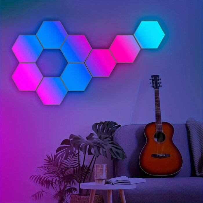 10pcs Smart Hexagon LED Wall Lights with App & Remote Control, Music Sync RGBIC Panels for Gaming Room, Bedroom, Living Room Decor - Vibrant Geometric Design, USB Powered, Color Changing Modern Lighting - Image 12