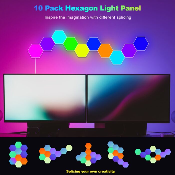 10pcs Smart Hexagon LED Wall Lights with App & Remote Control, Music Sync RGBIC Panels for Gaming Room, Bedroom, Living Room Decor - Vibrant Geometric Design, USB Powered, Color Changing Modern Lighting - Image 11