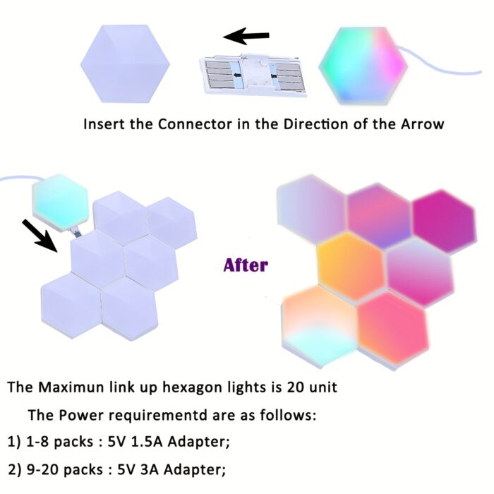 10pcs Smart Hexagon LED Wall Lights with App & Remote Control, Music Sync RGBIC Panels for Gaming Room, Bedroom, Living Room Decor - Vibrant Geometric Design, USB Powered, Color Changing Modern Lighting - Image 7