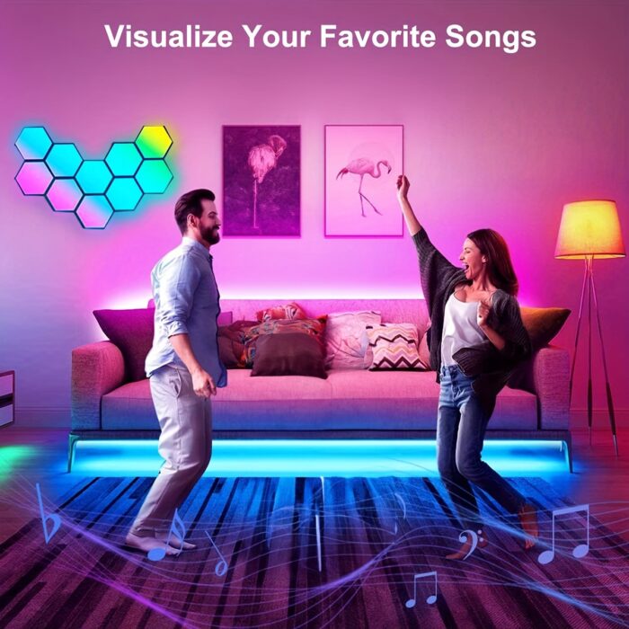 10pcs Smart Hexagon LED Wall Lights with App & Remote Control, Music Sync RGBIC Panels for Gaming Room, Bedroom, Living Room Decor - Vibrant Geometric Design, USB Powered, Color Changing Modern Lighting - Image 5