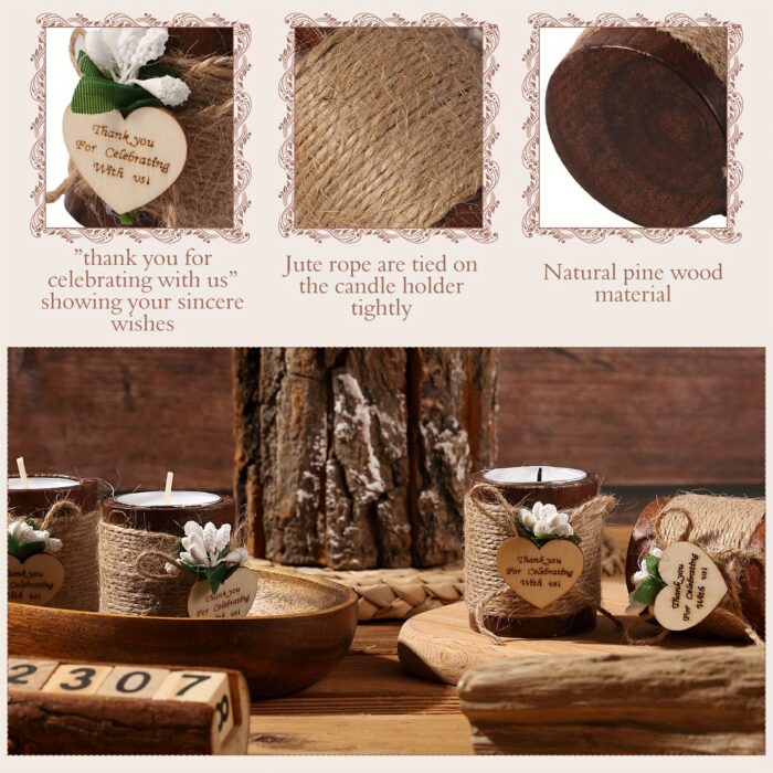 12pcs Rustic Wooden Tealight Candle Holders with Tea Lights | Cylinder Bridal Shower Wedding Baby Shower Party Favors Gift Pack (Brown) - Image 7